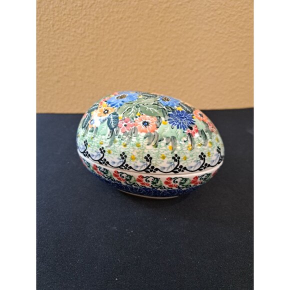 Polish Pottery Floral Egg Trinket Box Boleslawiec Hand Painted 1 QTY 5 - Picture 3 of 8